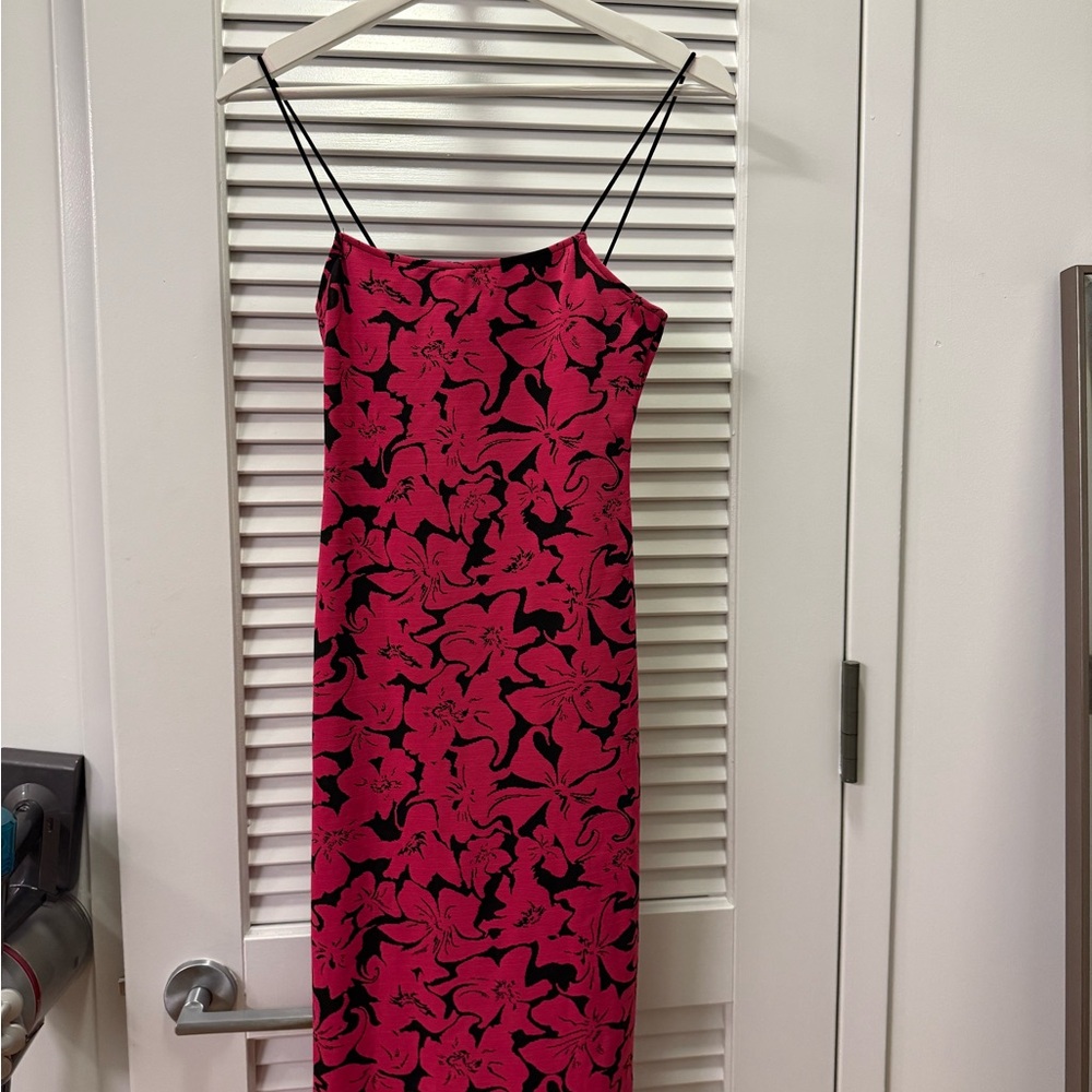 Zara Black and Pink Floral Midi Dress